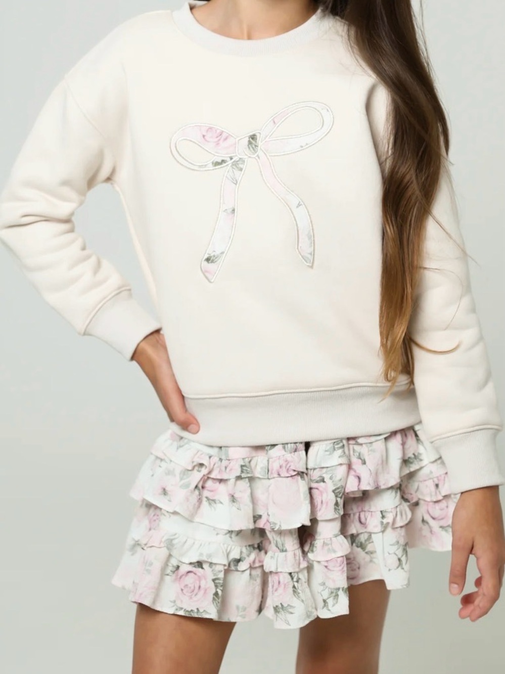 Girls Floral Ruffle Skirt in Pink and Cream
